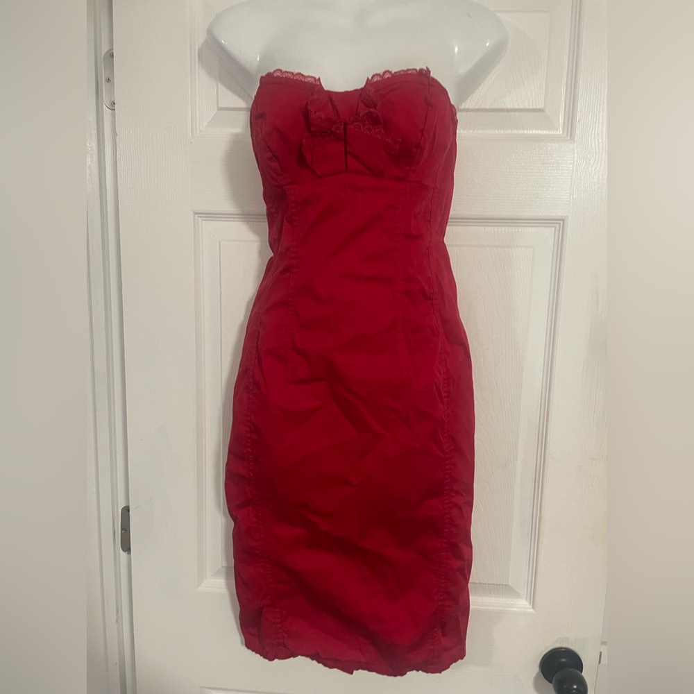Vintage Deep Red Strapless Dress